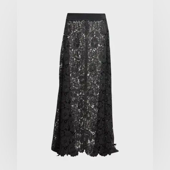 Lamarque Long Leather Lace Black Skirt - Picture 3 of 15